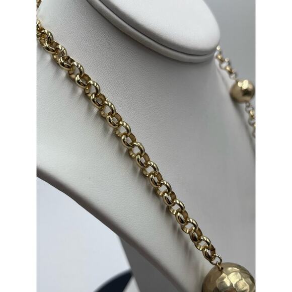 Chicos Maye Long Necklace Goldtone Metal Large Hammered Balls on
Chain 40" - Picture 7 of 14